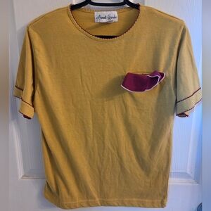 Vintage Avant Garde Mustard Top - Wine Accents